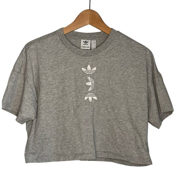 Adidas Oversized Crop T-Shirt Women’s XS Gray and White with Trefoil Logo - Picture 1 of 5
